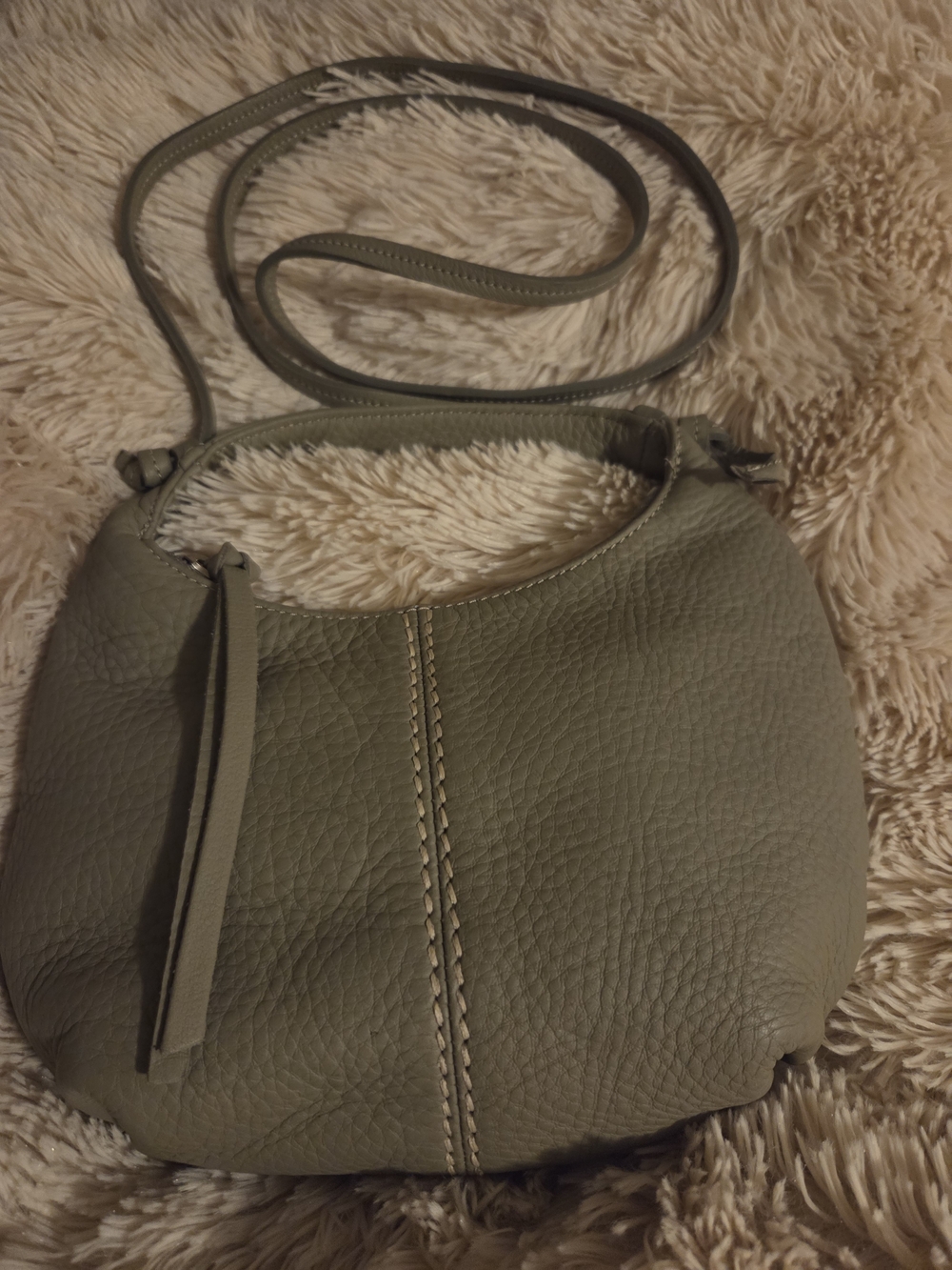 Roots Olive Green Pebbled Leather Crossbody Bag